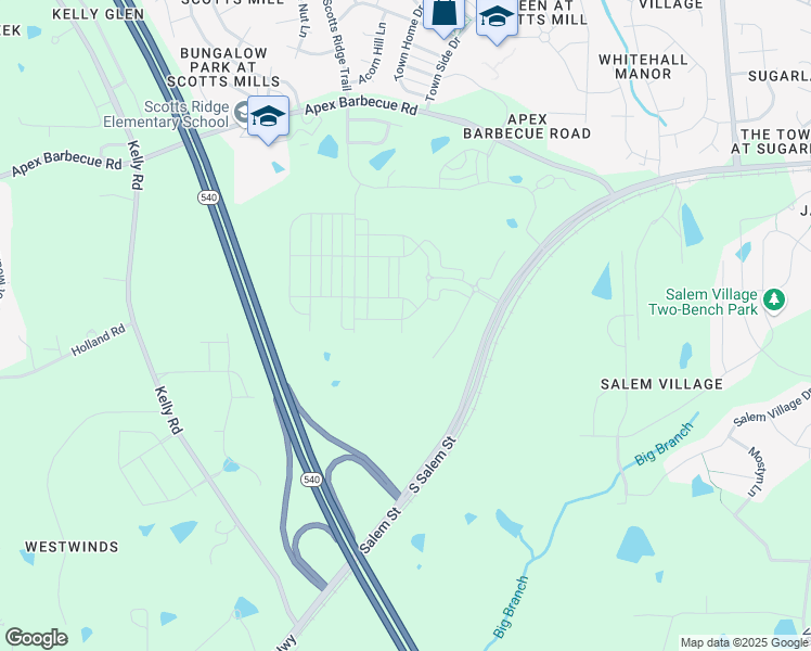 map of restaurants, bars, coffee shops, grocery stores, and more near 1525 South Salem Street in Apex