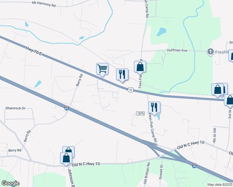 map of restaurants, bars, coffee shops, grocery stores, and more near Cedar St in Connelly Springs