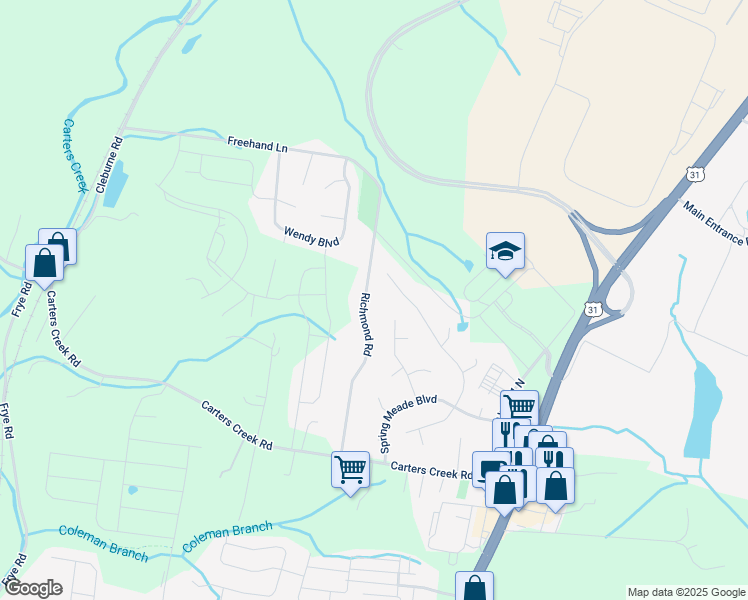 map of restaurants, bars, coffee shops, grocery stores, and more near 1530 Richmond Road in Columbia