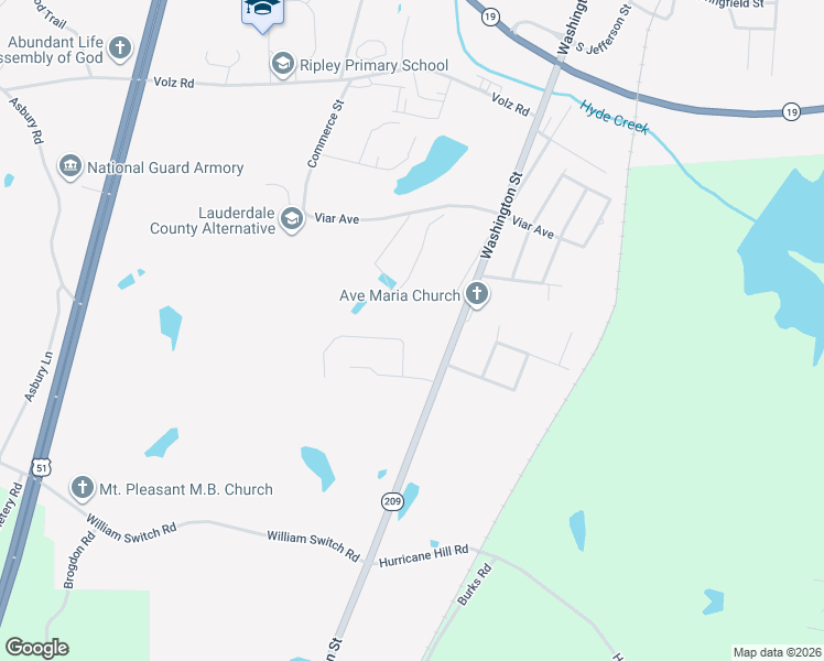 map of restaurants, bars, coffee shops, grocery stores, and more near 610 Hanna Drive in Ripley