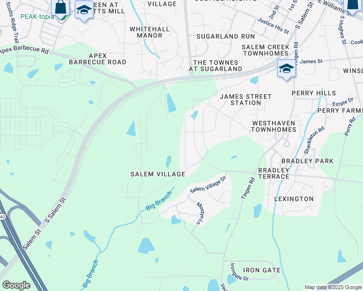 map of restaurants, bars, coffee shops, grocery stores, and more near 1820 Bodwin Lane in Apex