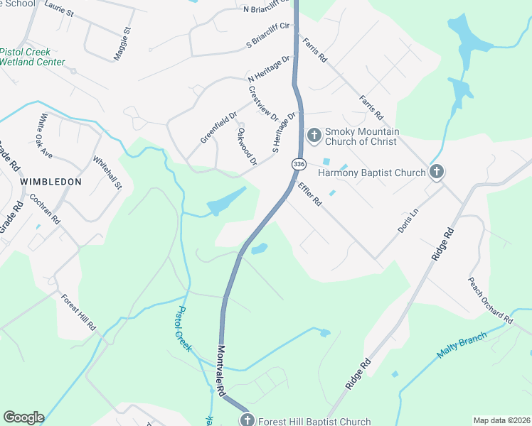 map of restaurants, bars, coffee shops, grocery stores, and more near 2410 Montvale Road in Maryville