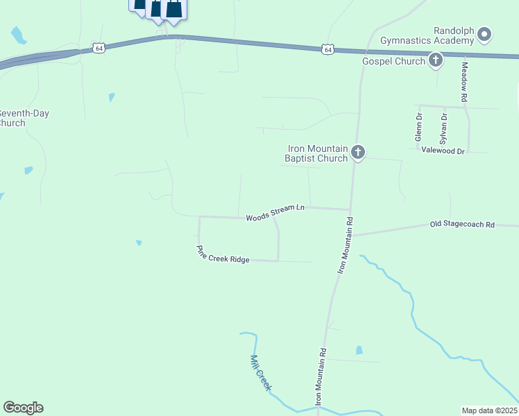 map of restaurants, bars, coffee shops, grocery stores, and more near 2297 Woods Stream Lane in Asheboro