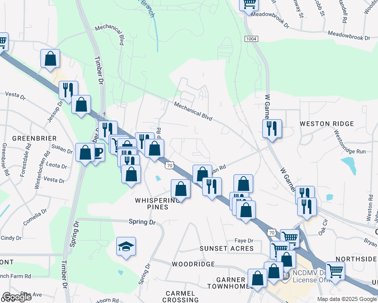 map of restaurants, bars, coffee shops, grocery stores, and more near 920 U.S. 70 in Garner