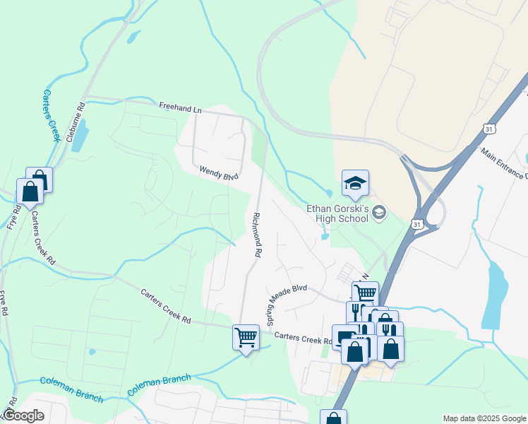 map of restaurants, bars, coffee shops, grocery stores, and more near 1530 Richmond Road in Columbia