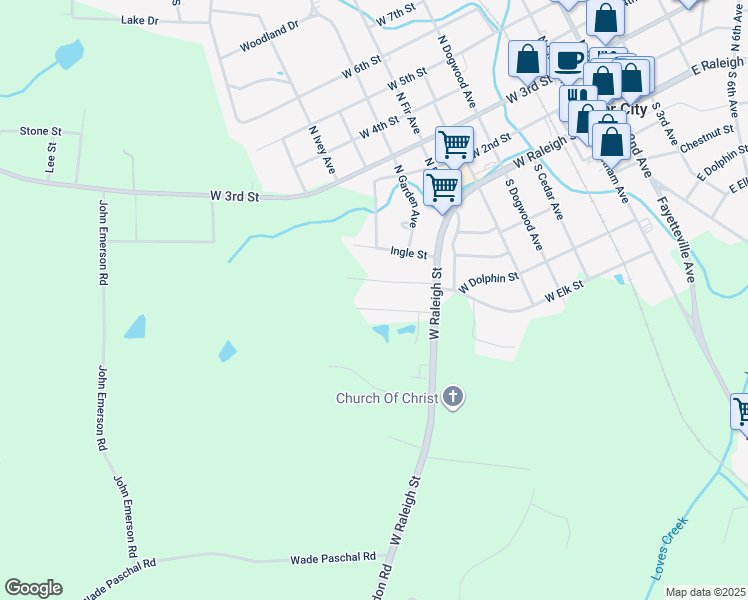 map of restaurants, bars, coffee shops, grocery stores, and more near 730 Lakewood Drive in Siler City