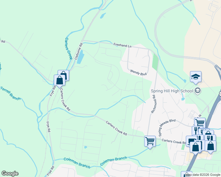 map of restaurants, bars, coffee shops, grocery stores, and more near 2848 Carters Creek Station Road in Columbia