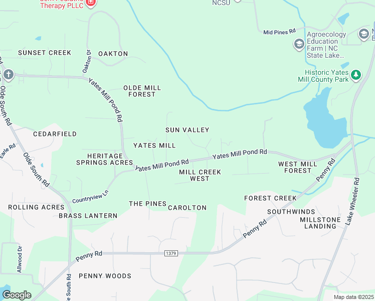 map of restaurants, bars, coffee shops, grocery stores, and more near 4000 Yates Mill Pond Road in Raleigh