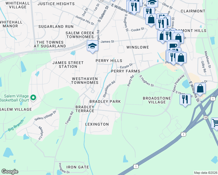 map of restaurants, bars, coffee shops, grocery stores, and more near 1009 Dual Parks Road in Apex
