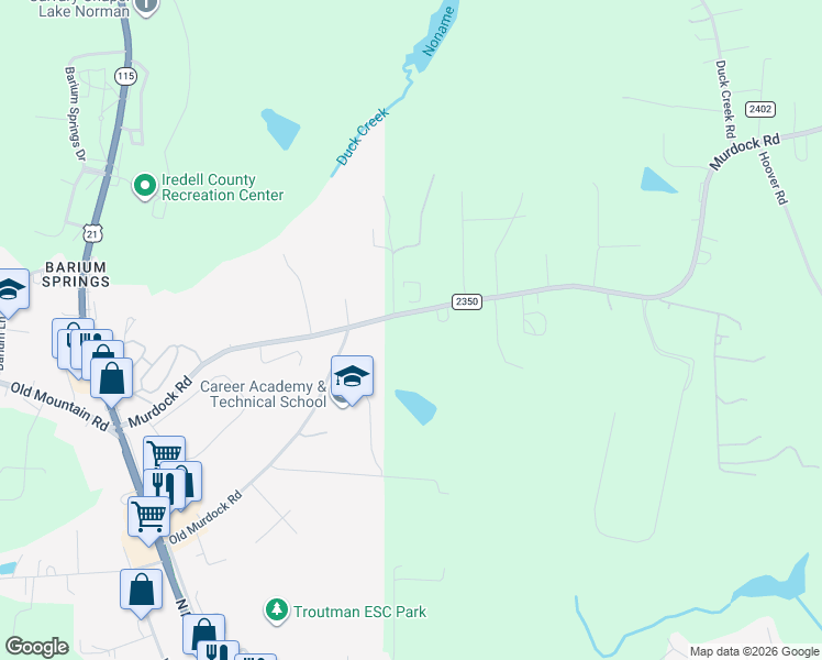 map of restaurants, bars, coffee shops, grocery stores, and more near 288 Murdock Road in Troutman