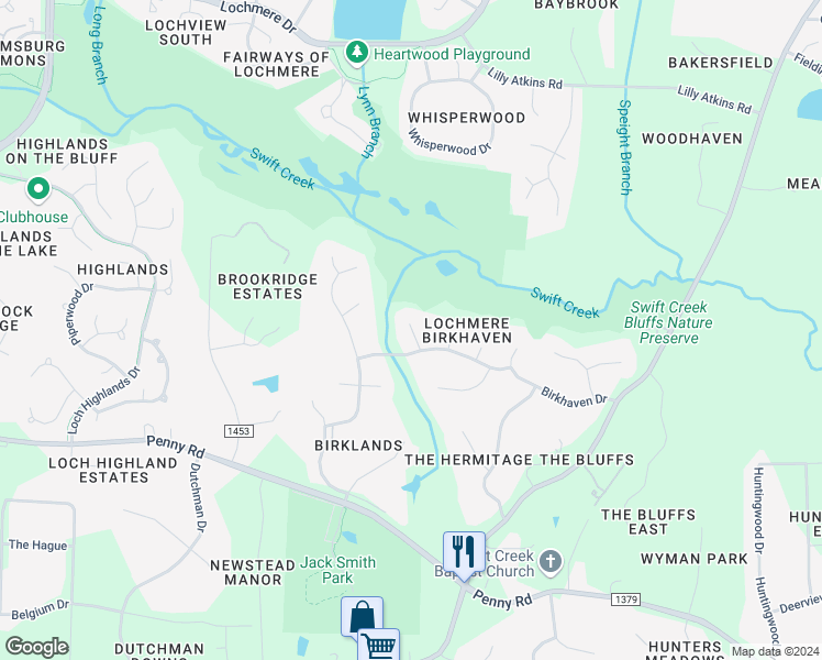 map of restaurants, bars, coffee shops, grocery stores, and more near 103 Fern Bluff Way in Cary