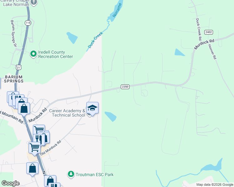 map of restaurants, bars, coffee shops, grocery stores, and more near 288 Murdock Road in Troutman