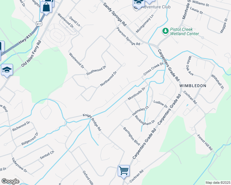map of restaurants, bars, coffee shops, grocery stores, and more near 608 Snowshill Way in Maryville