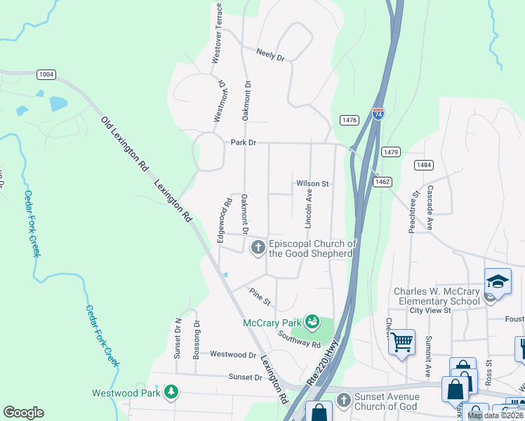 map of restaurants, bars, coffee shops, grocery stores, and more near 721 Mountain Road in Asheboro