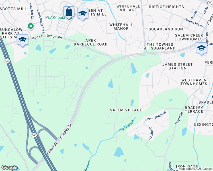 map of restaurants, bars, coffee shops, grocery stores, and more near 1109 South Salem Street in Apex