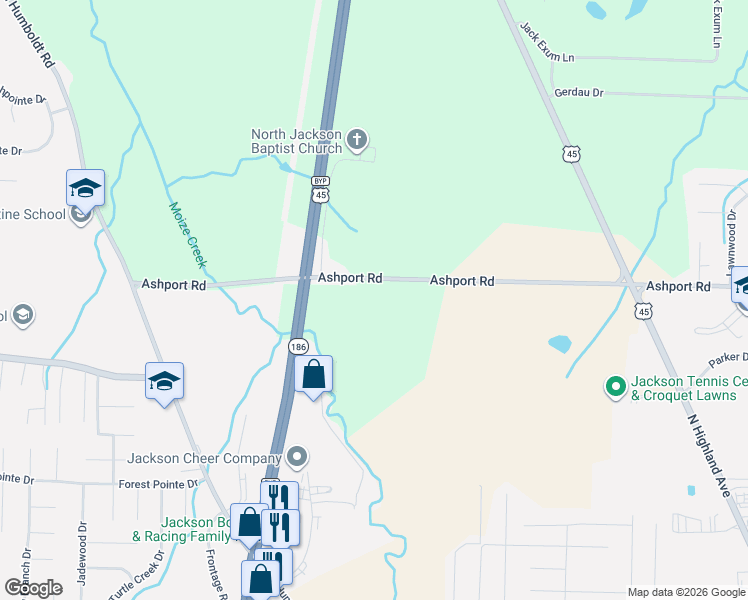 map of restaurants, bars, coffee shops, grocery stores, and more near 1291 Ashport Road in Jackson
