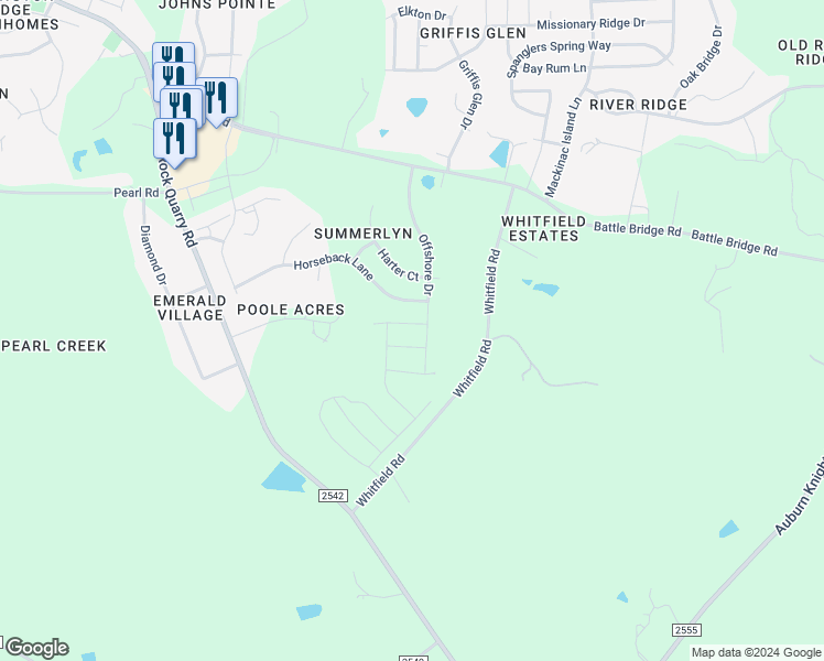 map of restaurants, bars, coffee shops, grocery stores, and more near 6809 Planting Court in Raleigh