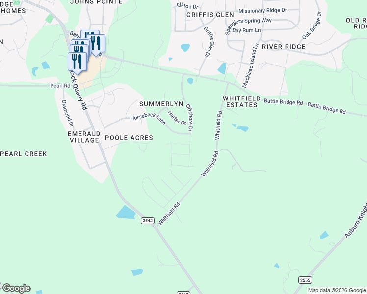 map of restaurants, bars, coffee shops, grocery stores, and more near 6809 Planting Court in Raleigh
