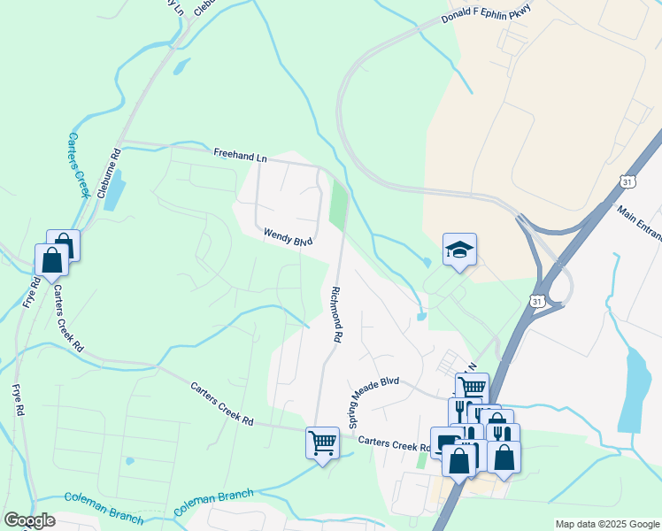 map of restaurants, bars, coffee shops, grocery stores, and more near 1536 Richmond Road in Columbia