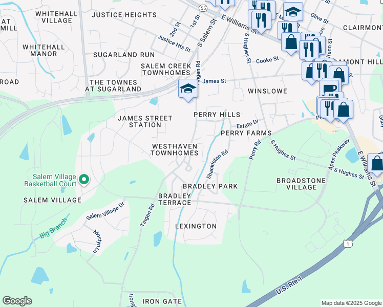 map of restaurants, bars, coffee shops, grocery stores, and more near 101 Harbor Haven Drive in Apex