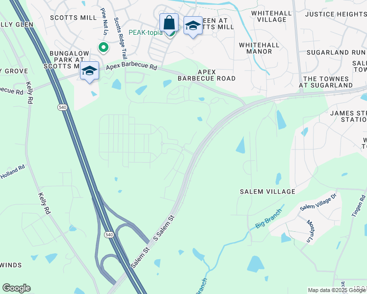 map of restaurants, bars, coffee shops, grocery stores, and more near 1216 South Salem Street in Apex