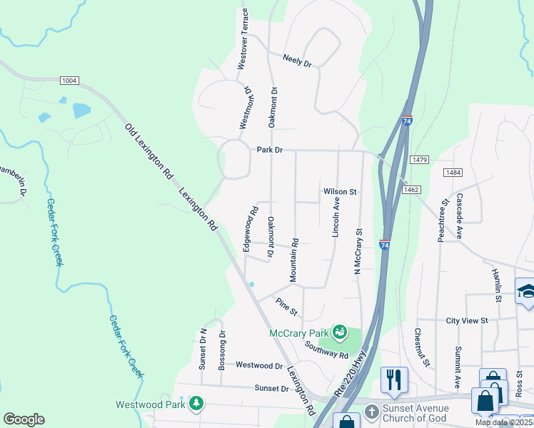 map of restaurants, bars, coffee shops, grocery stores, and more near 709 Oakmont Drive in Asheboro