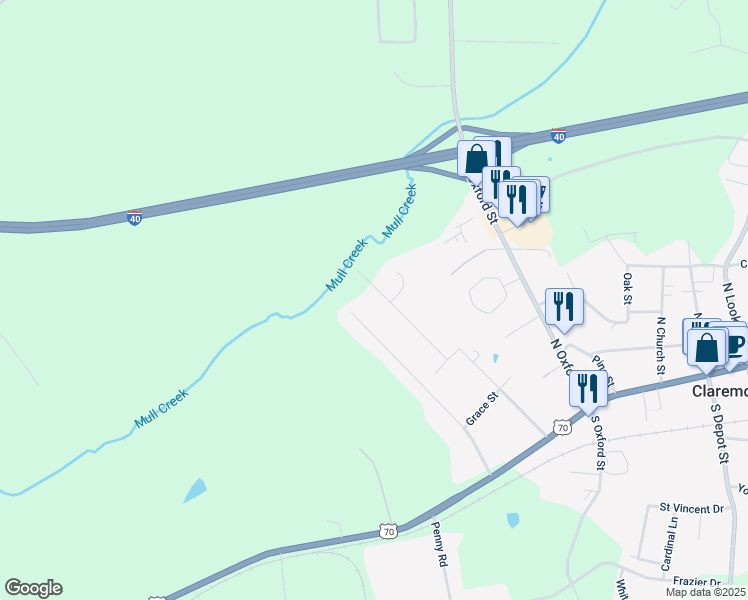 map of restaurants, bars, coffee shops, grocery stores, and more near 3031 Peachtree Extension Street in Claremont