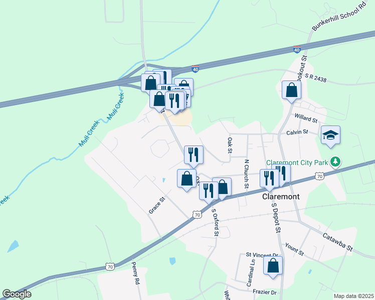 map of restaurants, bars, coffee shops, grocery stores, and more near 2998 North Oxford Street in Claremont