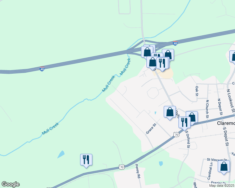 map of restaurants, bars, coffee shops, grocery stores, and more near 3031 Peachtree Extension Street in Claremont