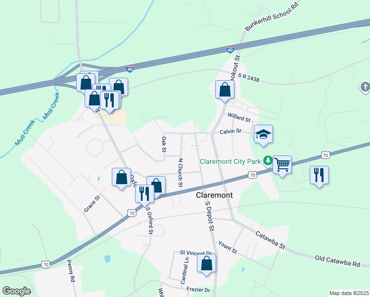 map of restaurants, bars, coffee shops, grocery stores, and more near 3000 N Church St in Claremont