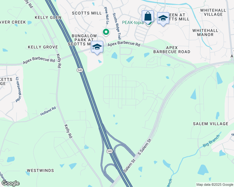 map of restaurants, bars, coffee shops, grocery stores, and more near Western Wake Fwy in Cary