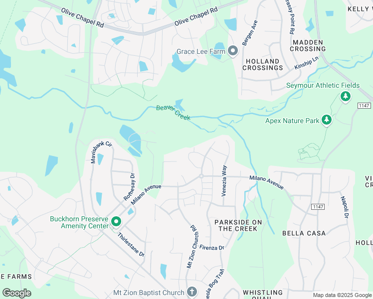 map of restaurants, bars, coffee shops, grocery stores, and more near 2828 Lumber River Trail in Apex