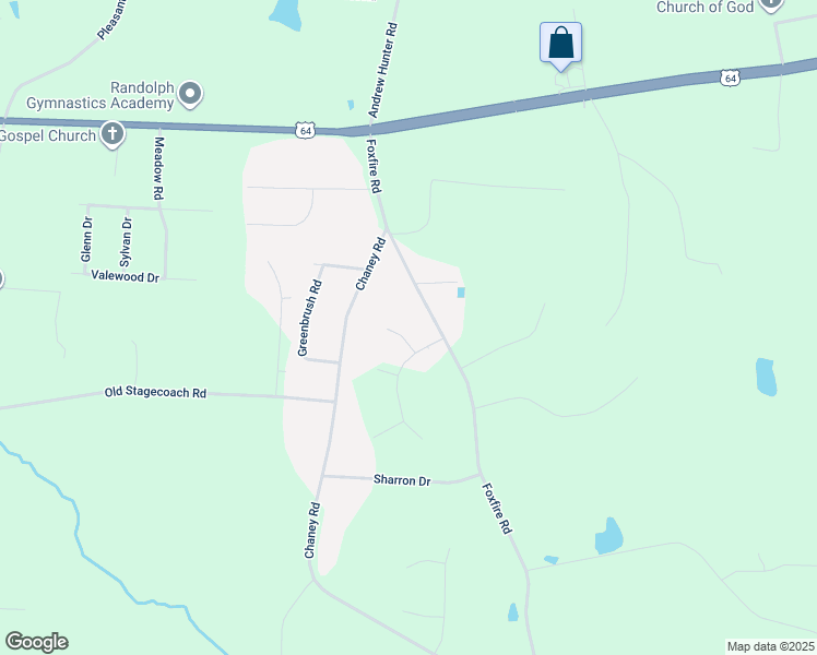 map of restaurants, bars, coffee shops, grocery stores, and more near 414 Foxfire Road in Asheboro