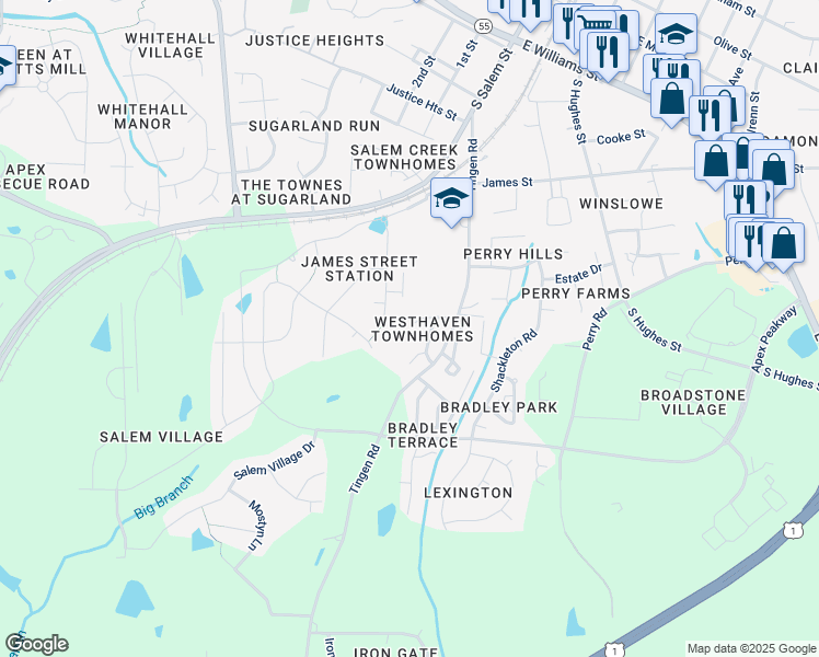 map of restaurants, bars, coffee shops, grocery stores, and more near 232 Harbor Haven Drive in Apex
