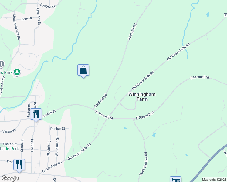 map of restaurants, bars, coffee shops, grocery stores, and more near 627 Coventry Place in Asheboro