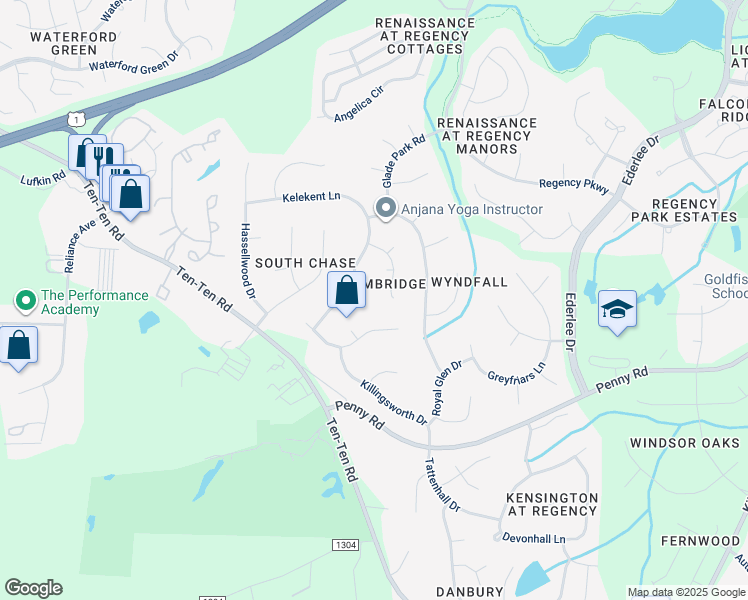 map of restaurants, bars, coffee shops, grocery stores, and more near 105 Breyman Court in Cary