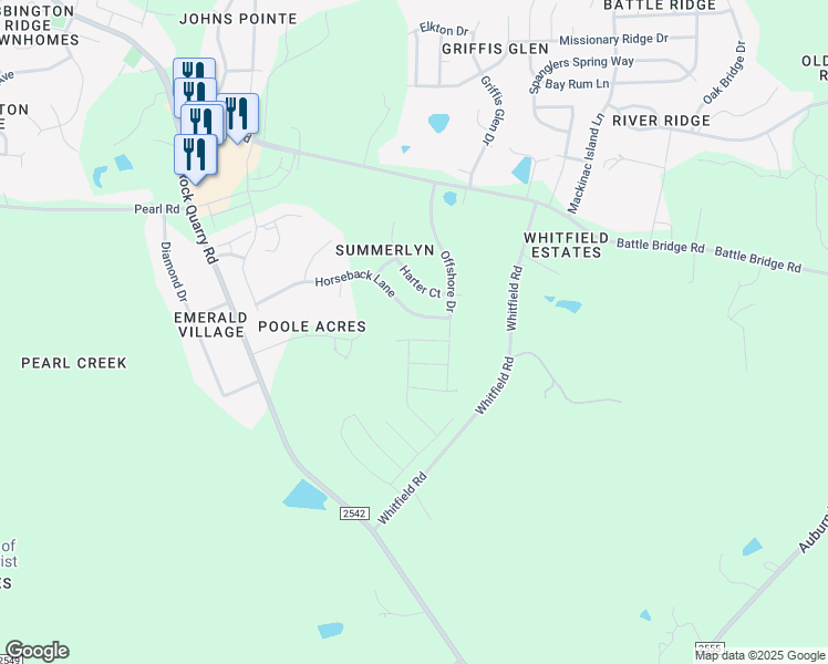 map of restaurants, bars, coffee shops, grocery stores, and more near 6809 Planting Court in Raleigh