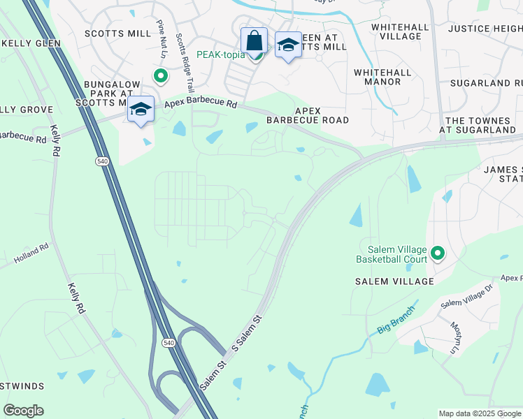 map of restaurants, bars, coffee shops, grocery stores, and more near 1216 South Salem Street in Apex