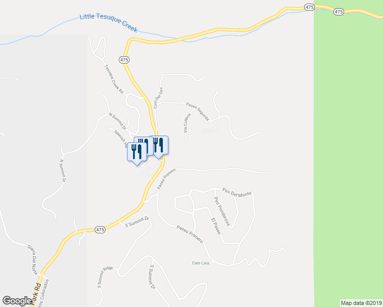 map of restaurants, bars, coffee shops, grocery stores, and more near 2351 Via Colibris in Santa Fe