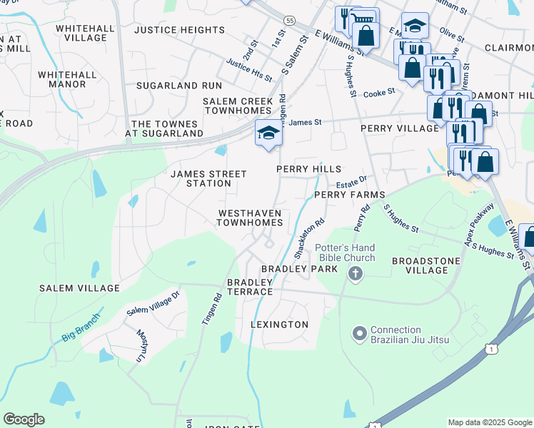 map of restaurants, bars, coffee shops, grocery stores, and more near 101 Harbor Haven Drive in Apex