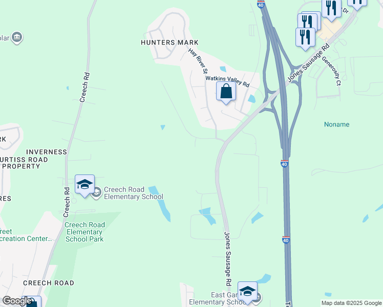 map of restaurants, bars, coffee shops, grocery stores, and more near 4426 Wilmington Road in Garner