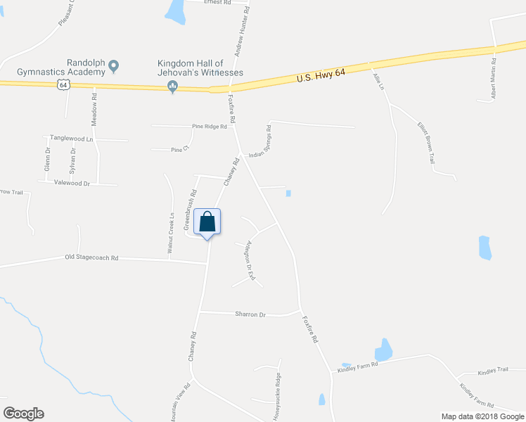 map of restaurants, bars, coffee shops, grocery stores, and more near 414 Foxfire Road in Asheboro