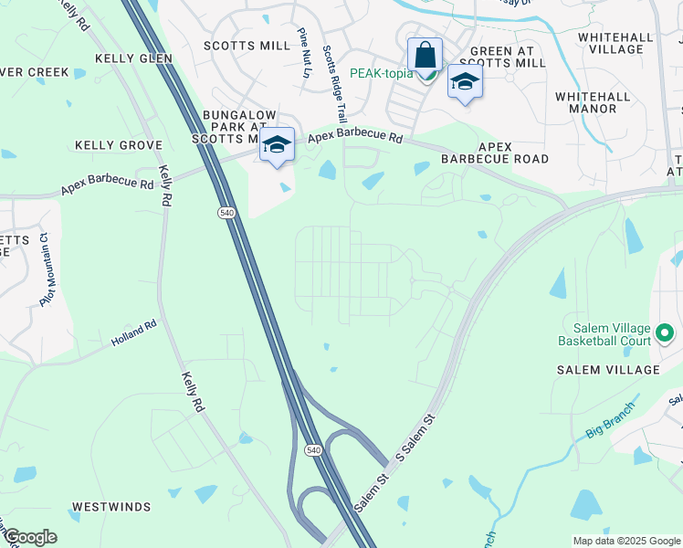 map of restaurants, bars, coffee shops, grocery stores, and more near Western Wake Fwy in Cary