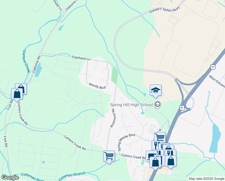 map of restaurants, bars, coffee shops, grocery stores, and more near 1536 Richmond Road in Columbia