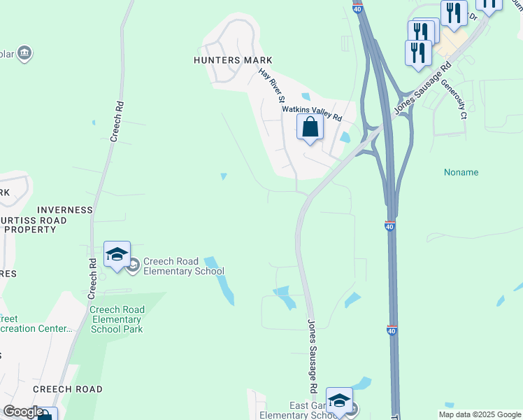 map of restaurants, bars, coffee shops, grocery stores, and more near 4426 Wilmington Road in Garner