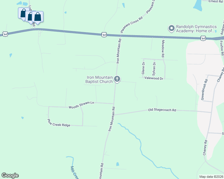 map of restaurants, bars, coffee shops, grocery stores, and more near 342 Iron Mountain Road in Asheboro