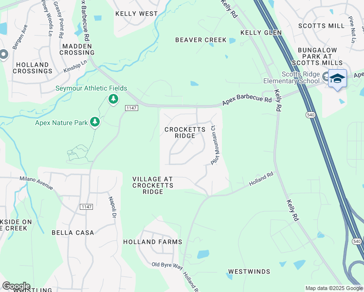 map of restaurants, bars, coffee shops, grocery stores, and more near 2108 Rocky Mountain Way in Apex