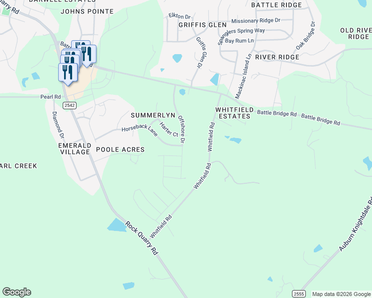 map of restaurants, bars, coffee shops, grocery stores, and more near 4413 Offshore Drive in Raleigh