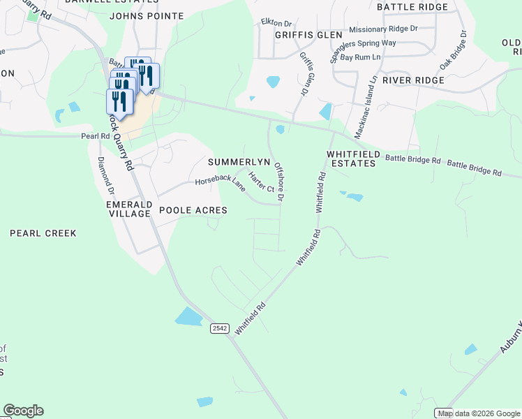 map of restaurants, bars, coffee shops, grocery stores, and more near 6809 Planting Court in Raleigh