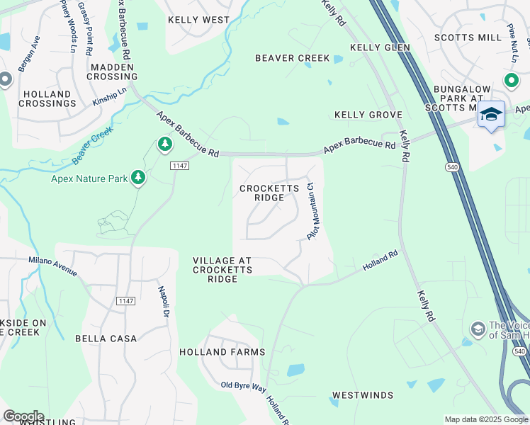 map of restaurants, bars, coffee shops, grocery stores, and more near 2108 Rocky Mountain Way in Apex